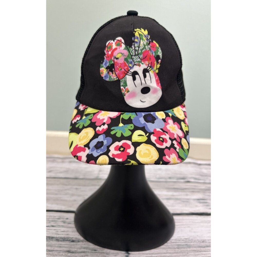 Disney Women’s Floral Minnie Mouse Black Mesh Snapback Trucker Hat One Size